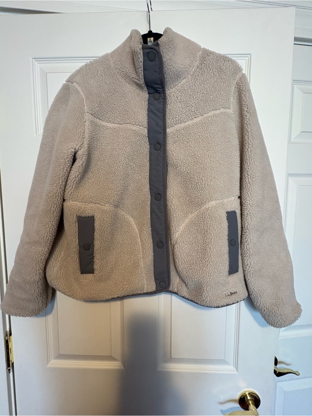 L.L. Bean Taupe Sherpa Jacket with Charcoal Trim